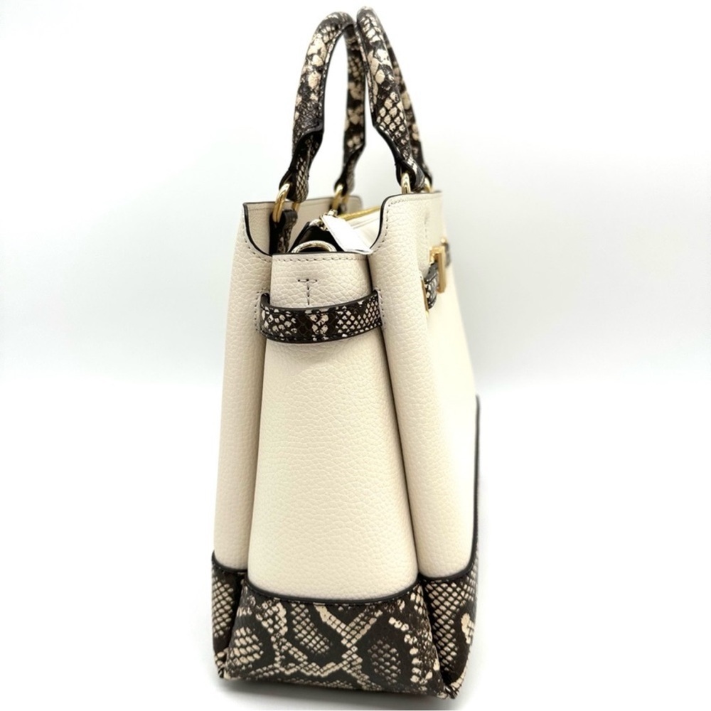 Michael Kors Large Reed Leather Belted Satchel Crossbody Bag Cream Snakeskin - Picture 4 of 12